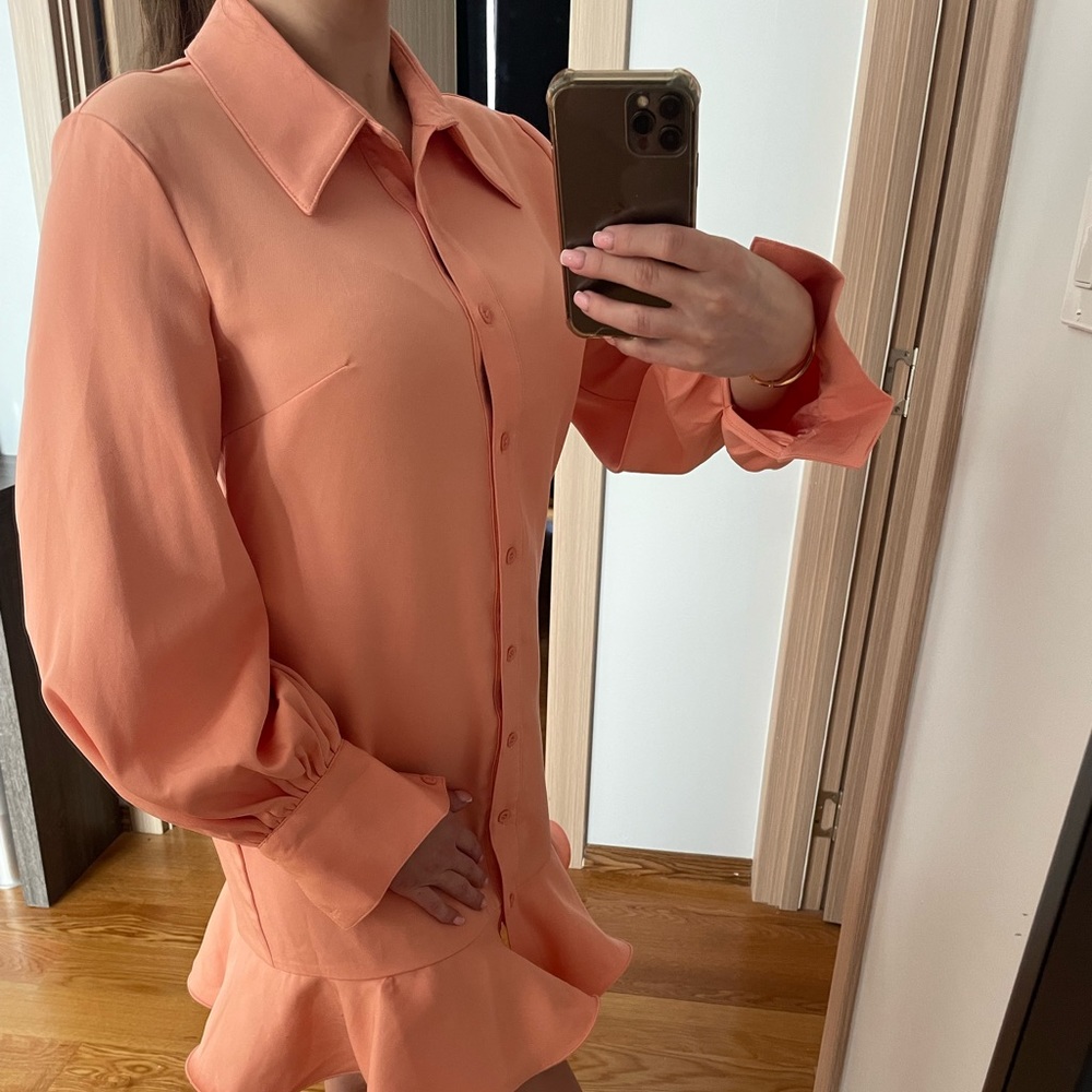 PLT puff sleeve coral mini dress - Picture 1 of 6